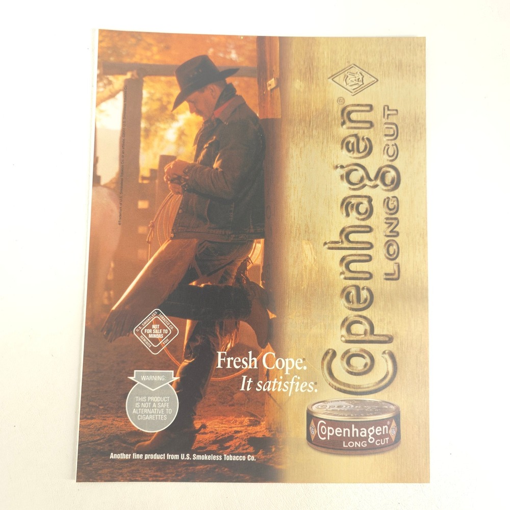 Copenhagen Long Cut Smokeless Tobacco Print Ad Cowboy Western 2002 Vintage Promo